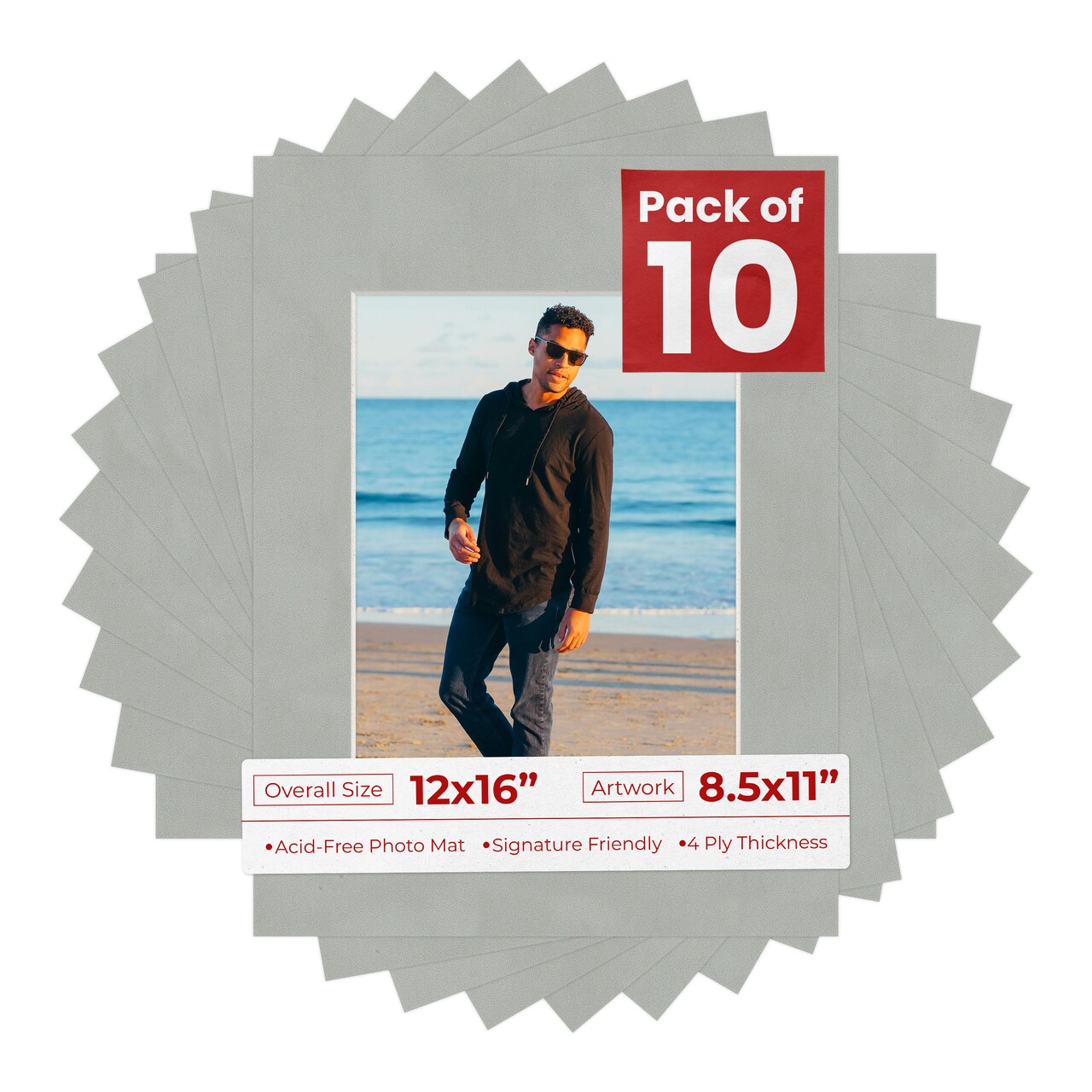 Light Grey Suede Mat Board for 12x16 Frames - Fits 8.5x11 Photos